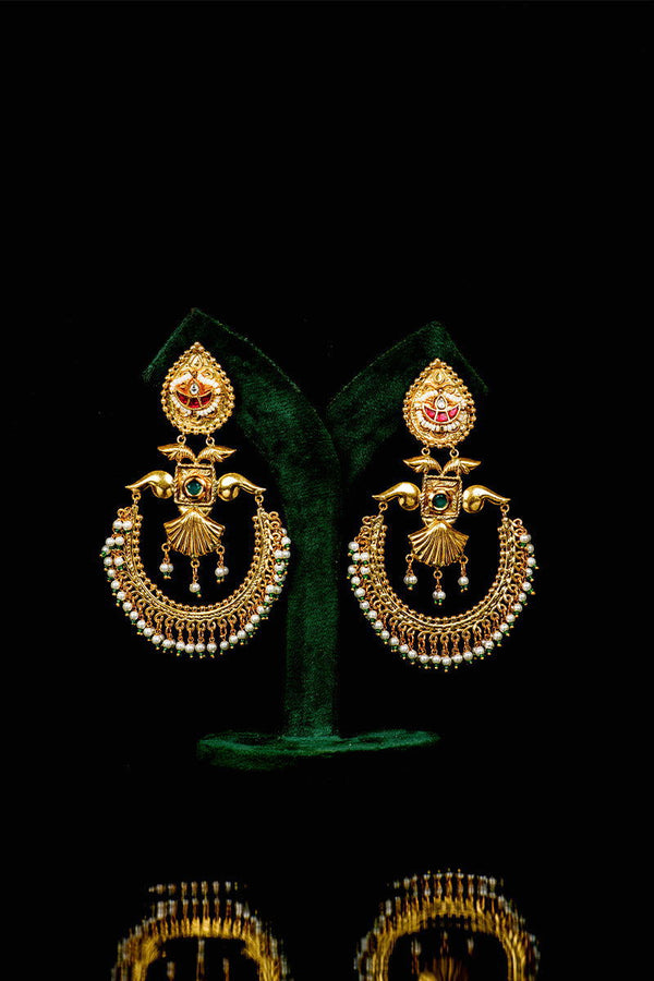 Gold Chand Bali Mixed Metal Kundan Work and Pearls Earrings - Mayrake.in