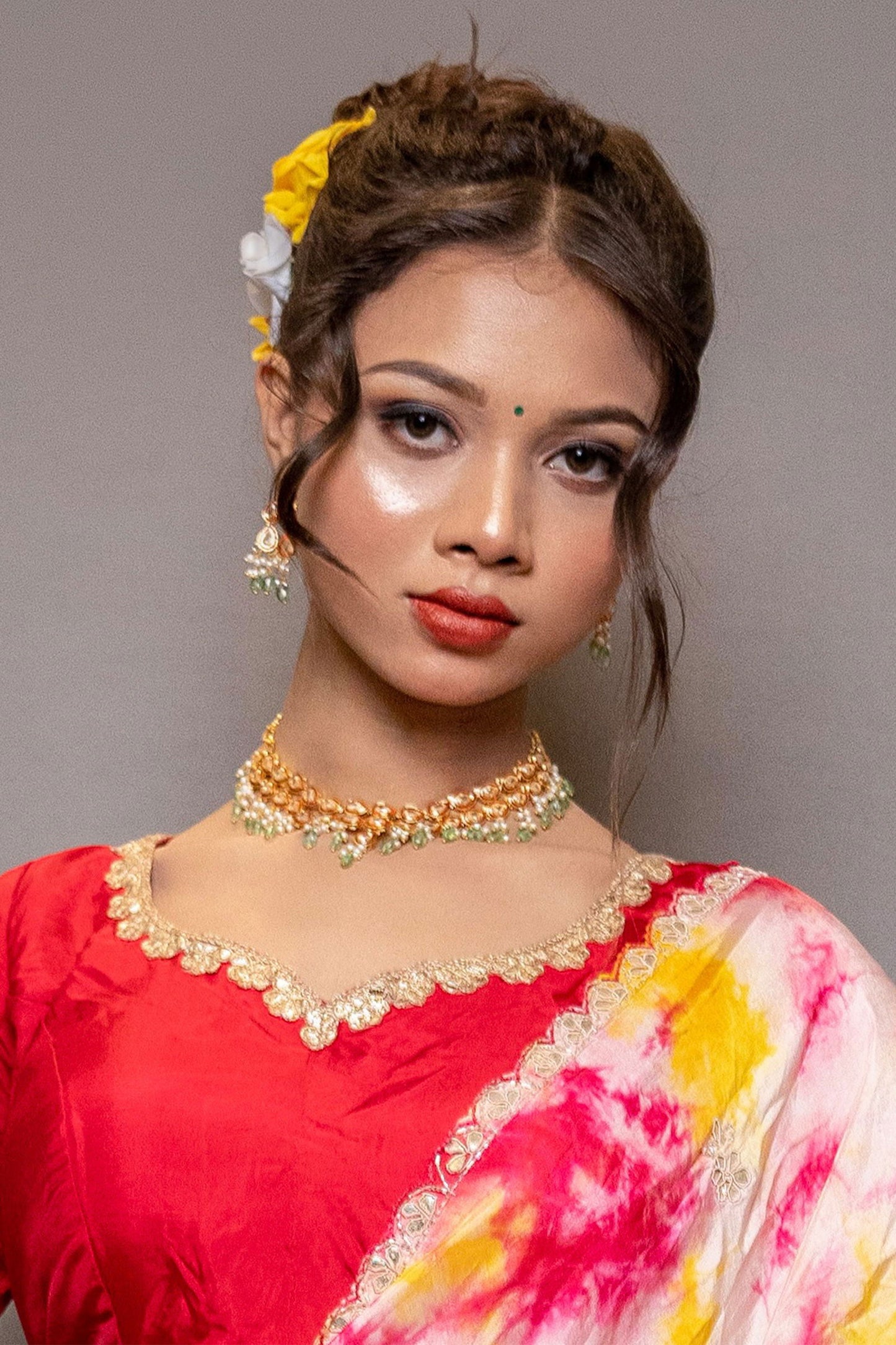 Gold Finish Kundan Necklace with Beads and Pearls - Mayrake.in