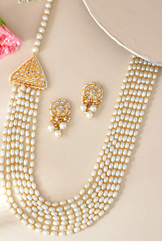 Gold Finish Pearl Long Side Locket Haar Jewellery - Mayrake.in