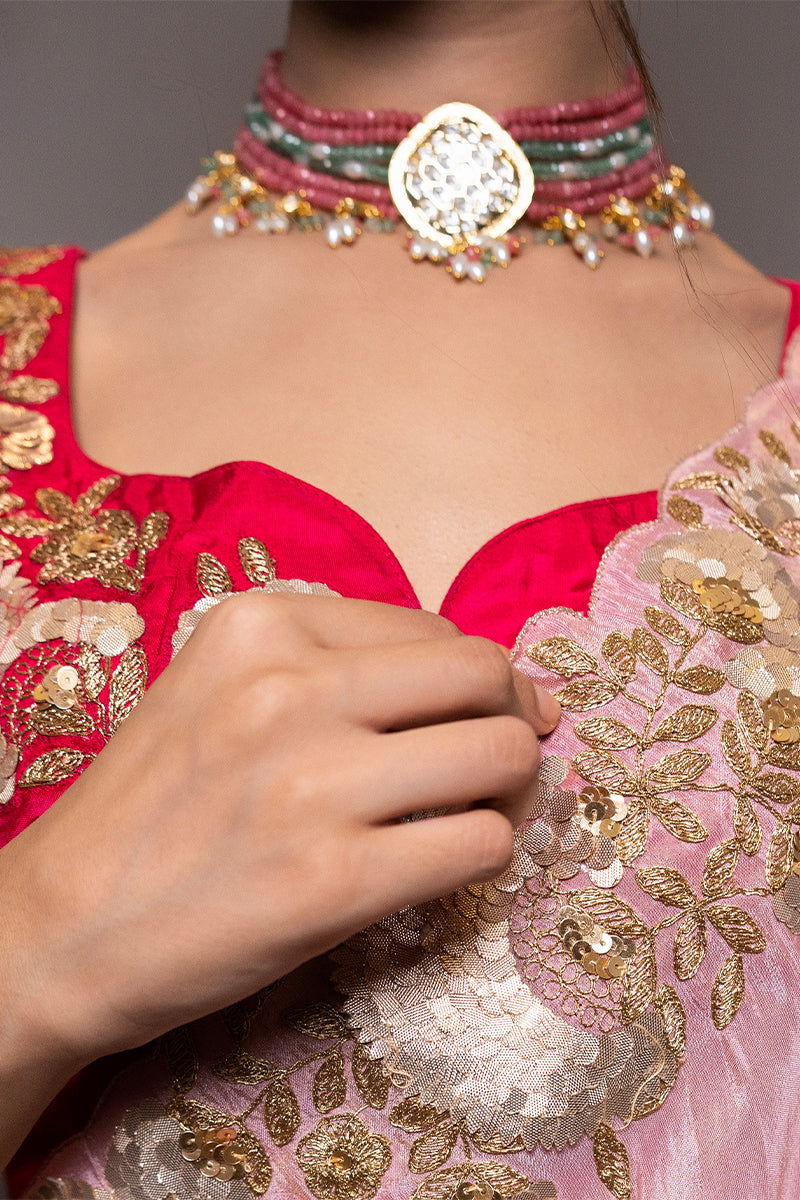 Gold Finish Stone Kundan Multicolor Beads Pearls Choker - Mayrake.in