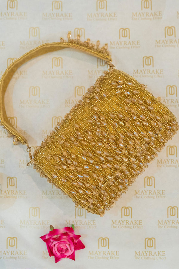 Golden Beige Clutch with Tassels and Beads - Mayrake