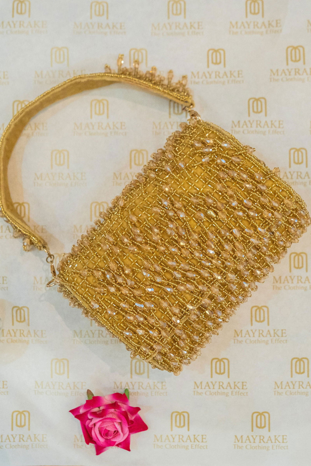 Golden Beige Velvet Clutch with Tassels and Beads - Mayrake.in