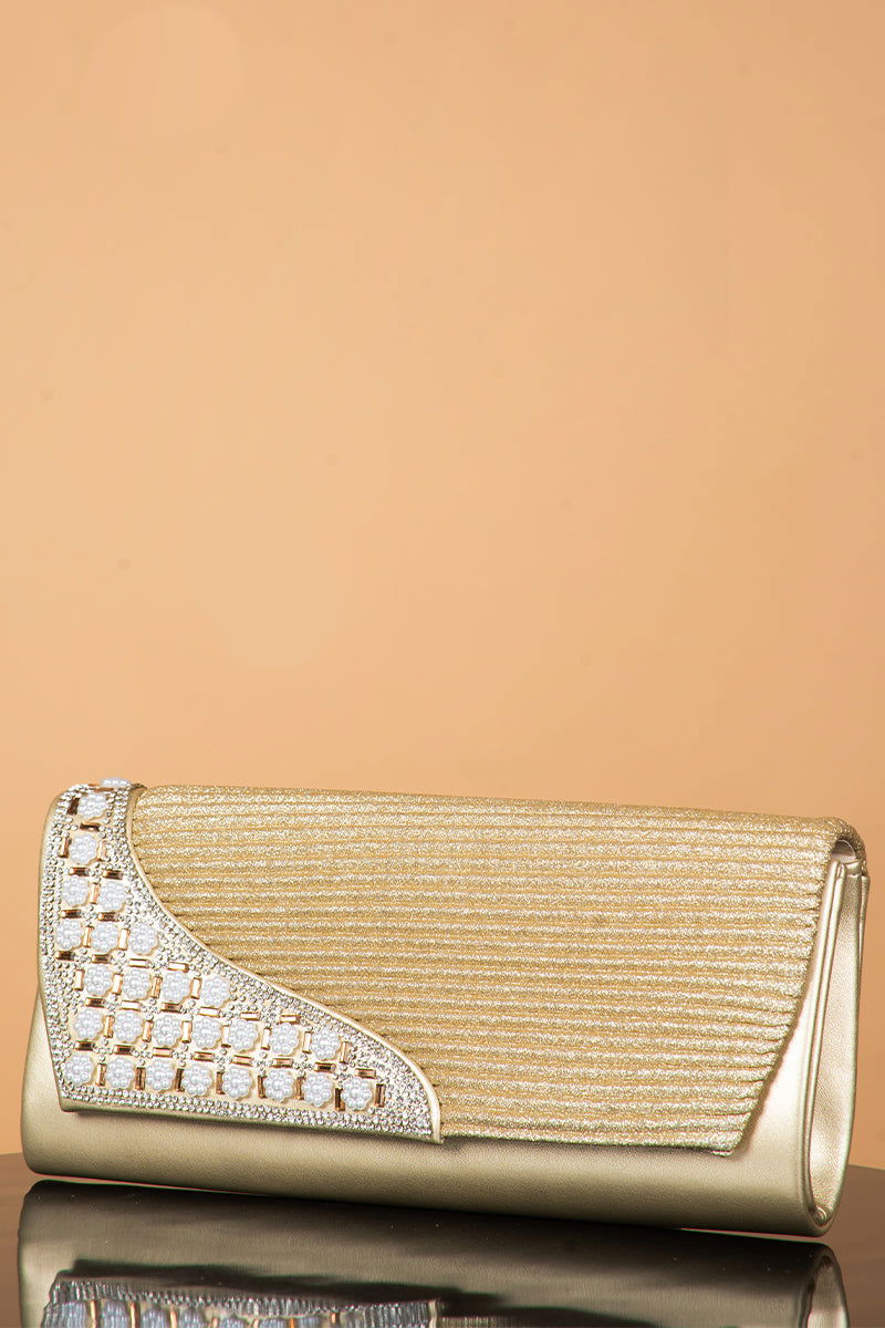 Golden Clutch with Pearl Pattern - Mayrake.in
