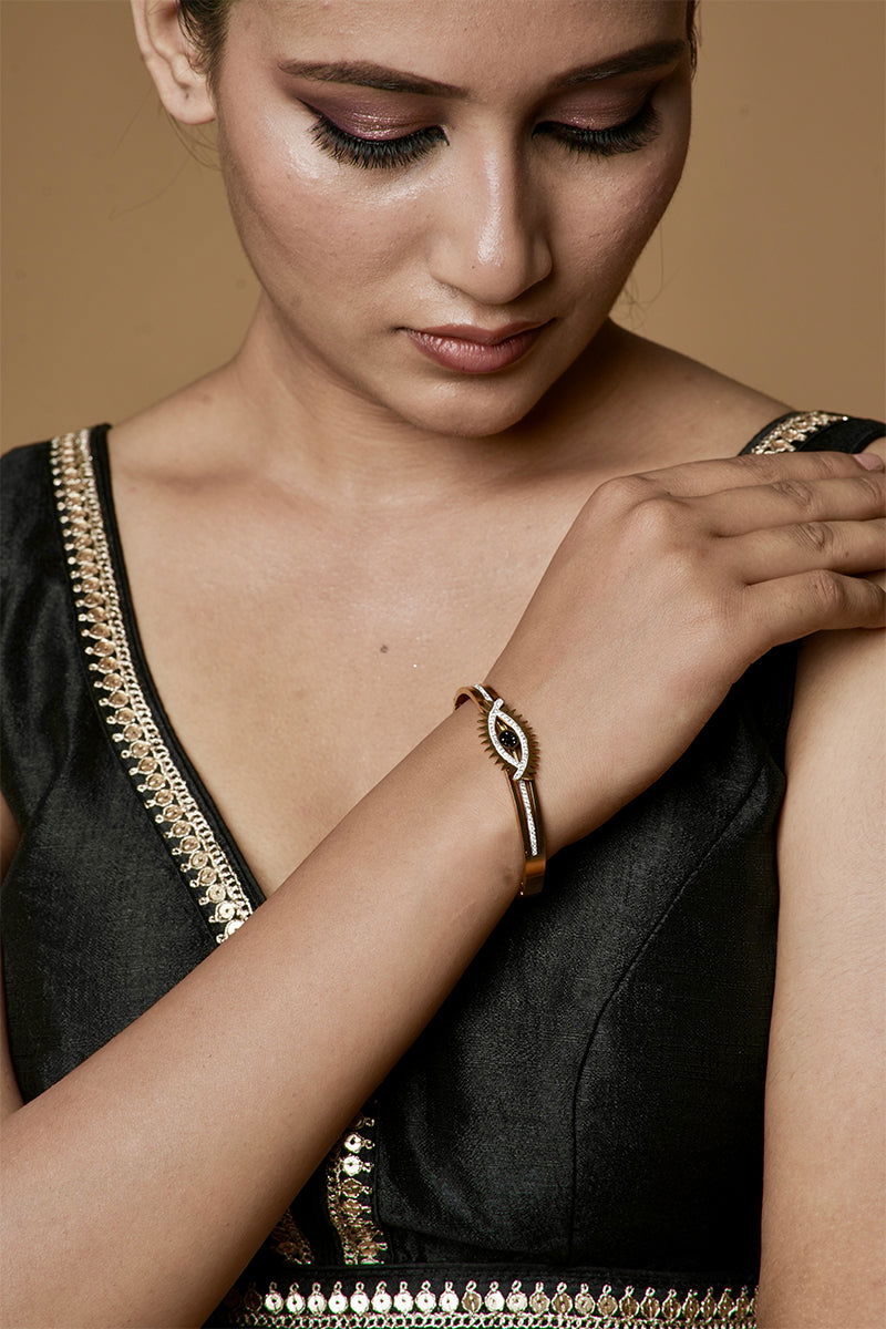 Golden Metal Evil Eye AD Stones Link Lock Bracelet - Mayrake.in