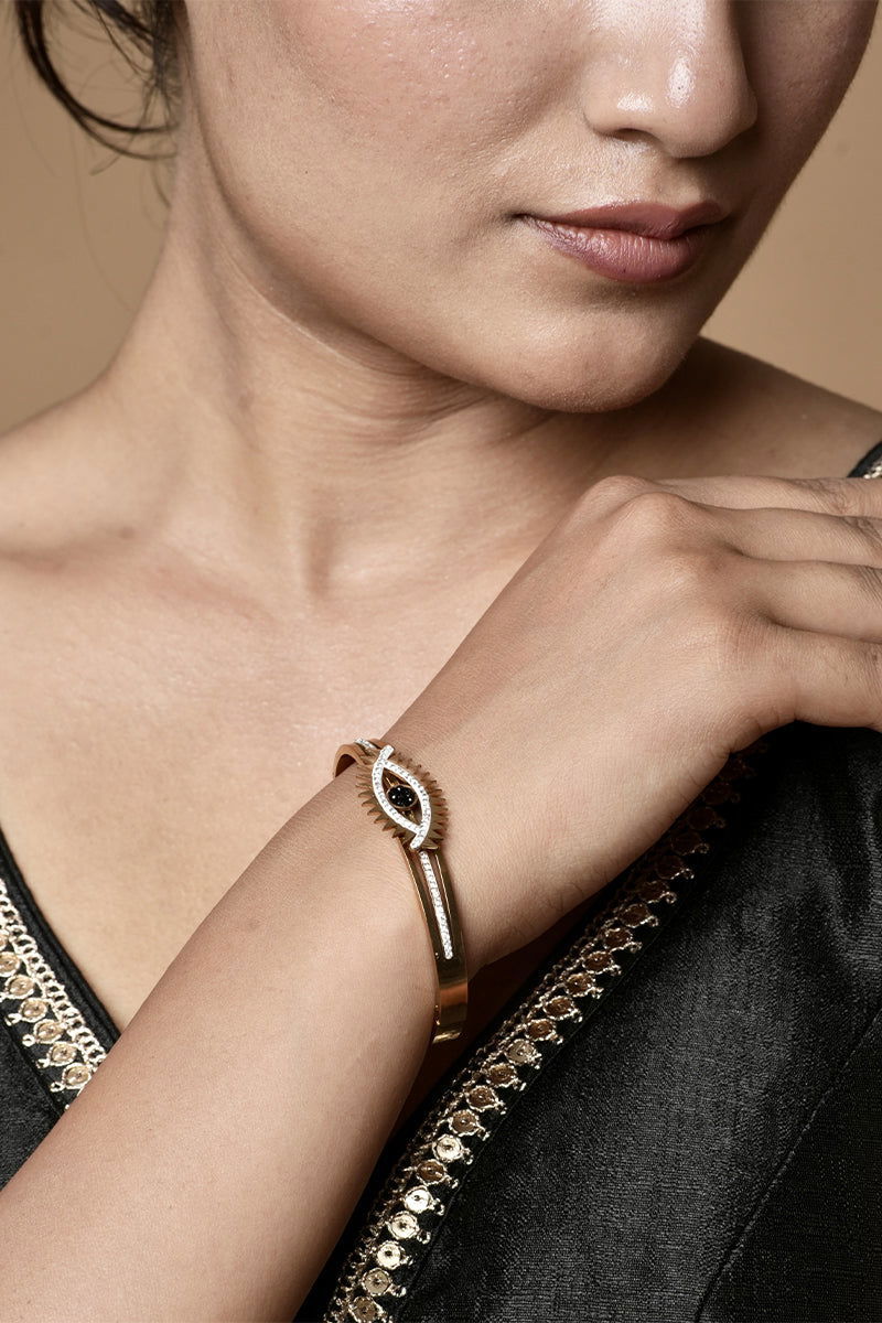 Golden Metal Evil Eye AD Stones Link Lock Bracelet - Mayrake.in