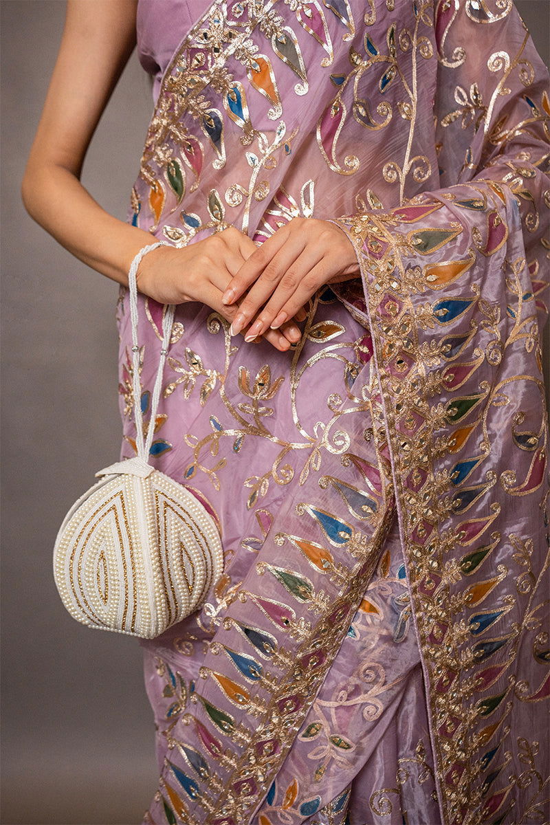 Golden Tissue Saree With Sequined Handwork - Mayrake.in