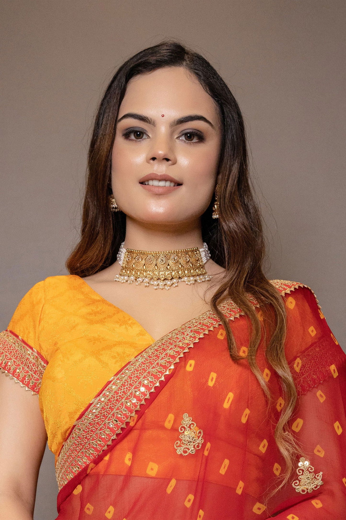 Handcrafted Gold Stone and Pearl Choker with Matching Earrings - Mayrake.in