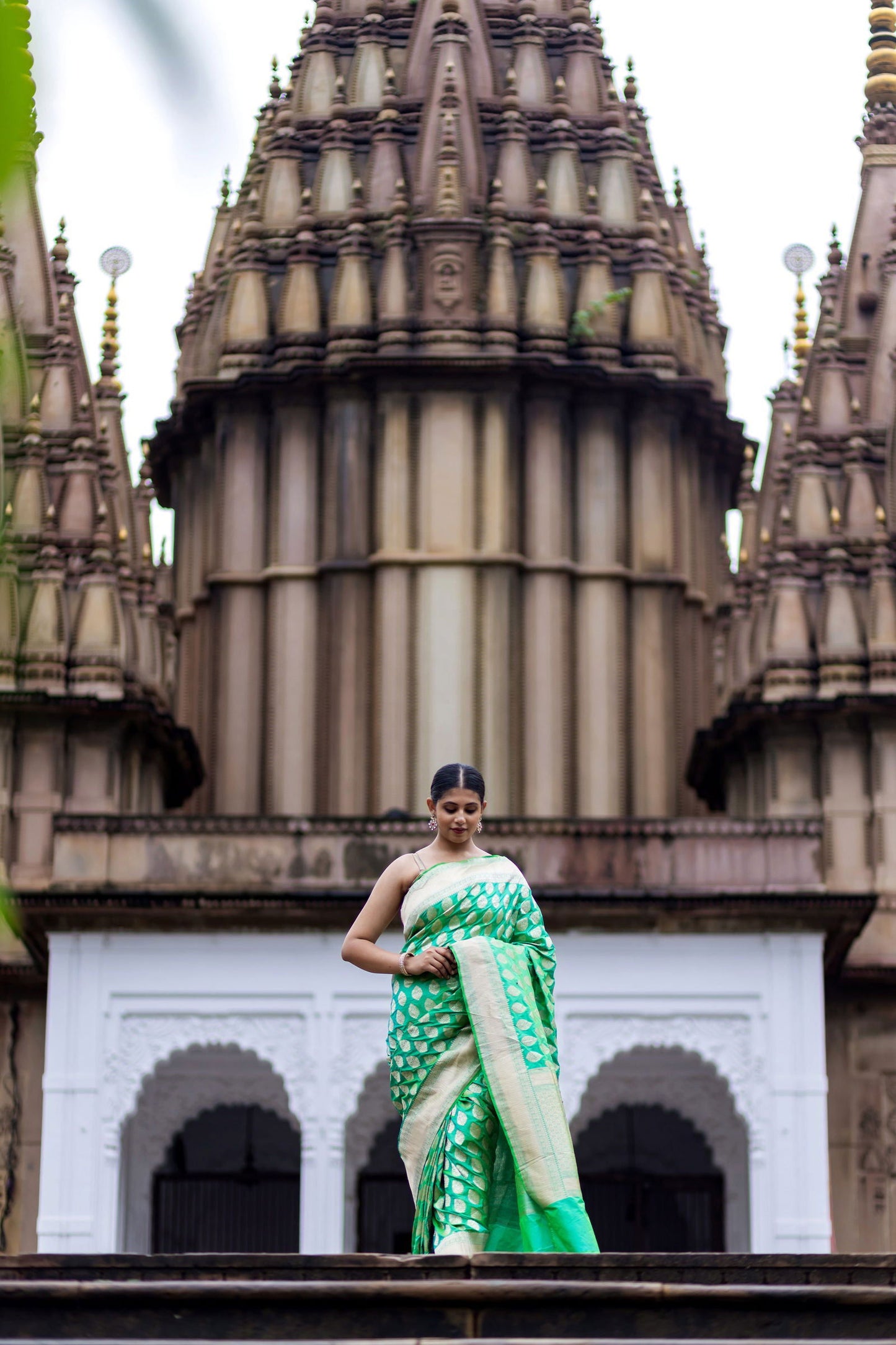 Handloom Green Pure Katan Silk Banarasi Saree - Mayrake.in