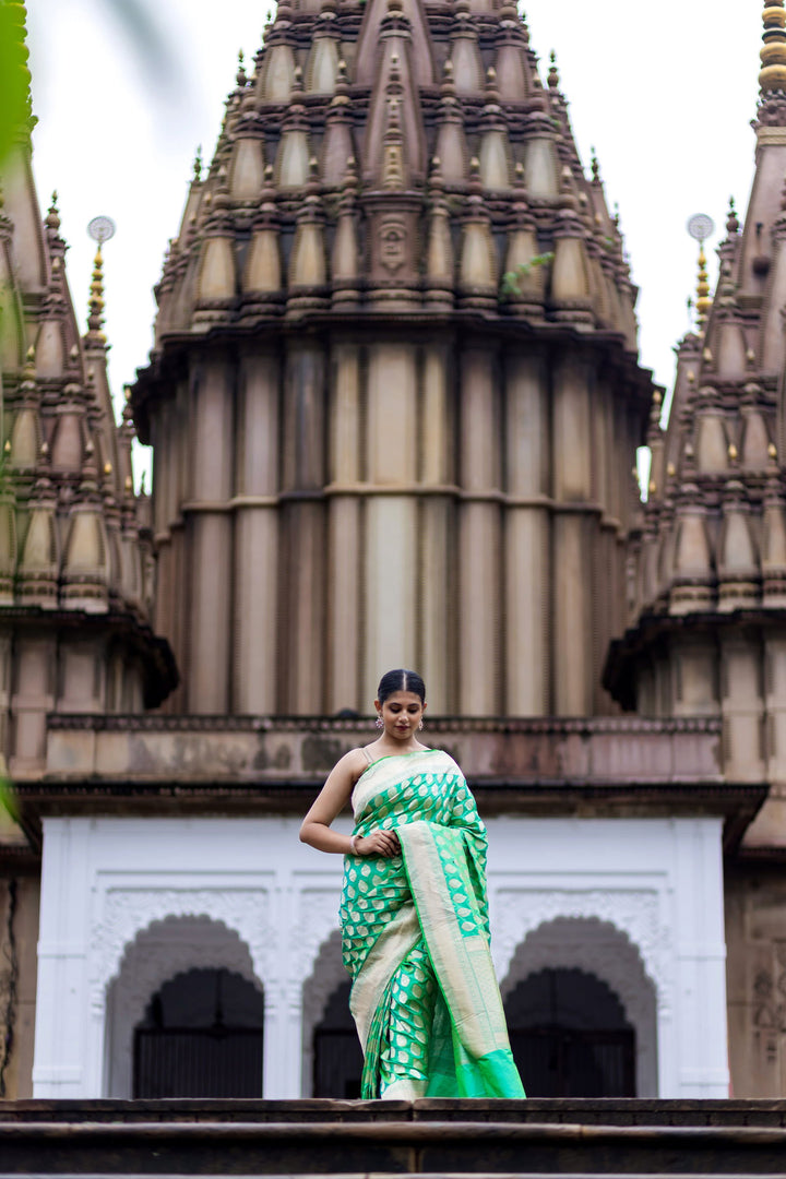 Handloom Green Pure Katan  Silk Banarsi Saree - Mayrake