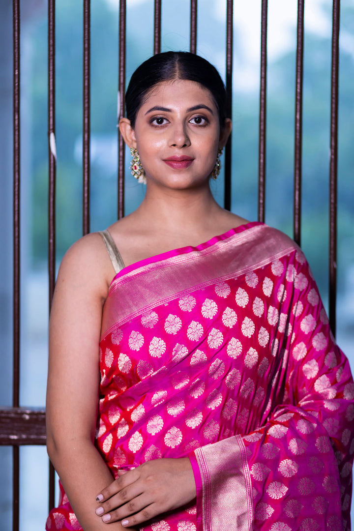 Handloom  Hot Pink Pure Katan Silk  Banarsi Saree - Mayrake