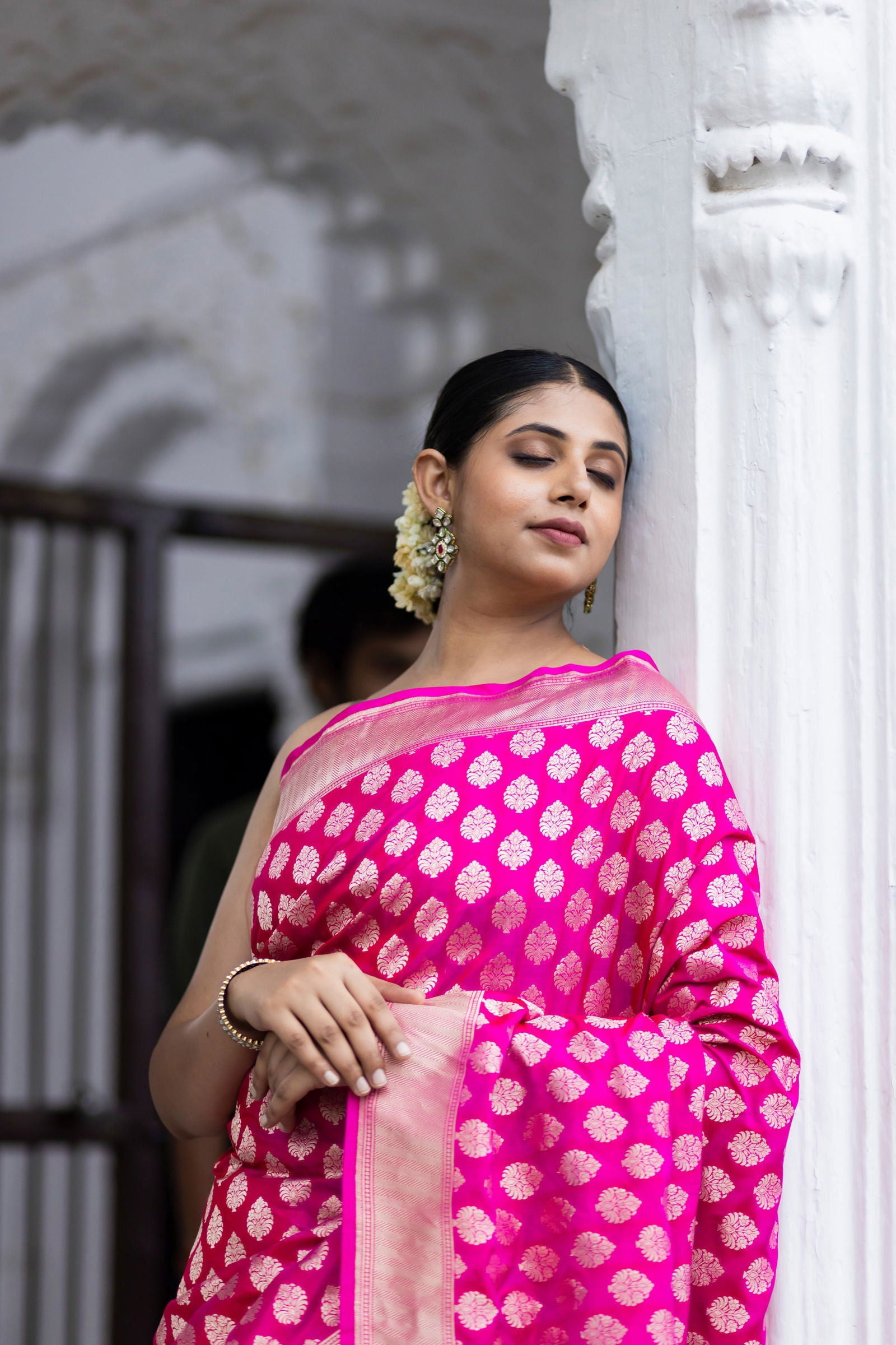 Handloom Hot Pink Pure Katan Silk  Banarasi Saree - Mayrake.in