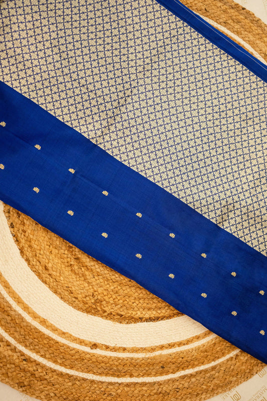 Handloom Ink Blue Pure Katan Silk Banarasi Saree - Mayrake.in