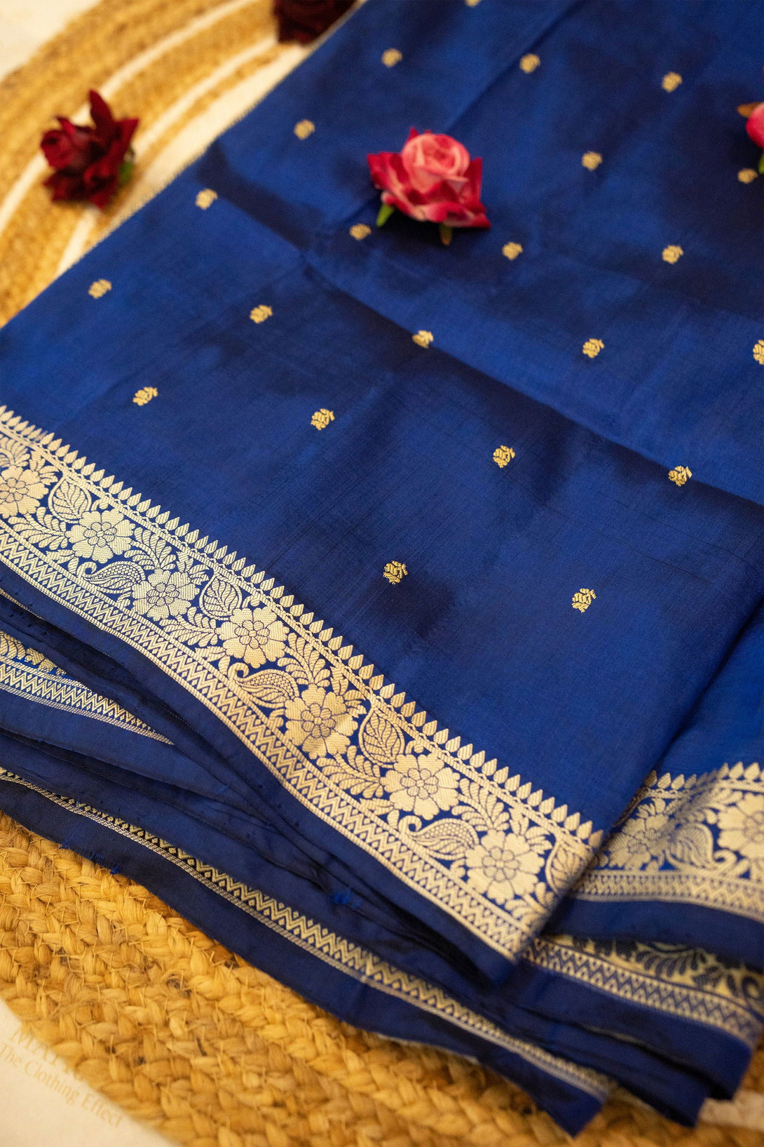 Handloom Ink Blue Pure Katan Silk Banarasi Saree - Mayrake.in