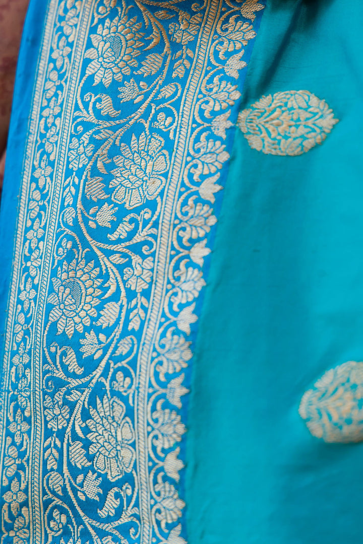 Handloom Light sky blue  Pure Katan Silk Banarsi Saree - Mayrake