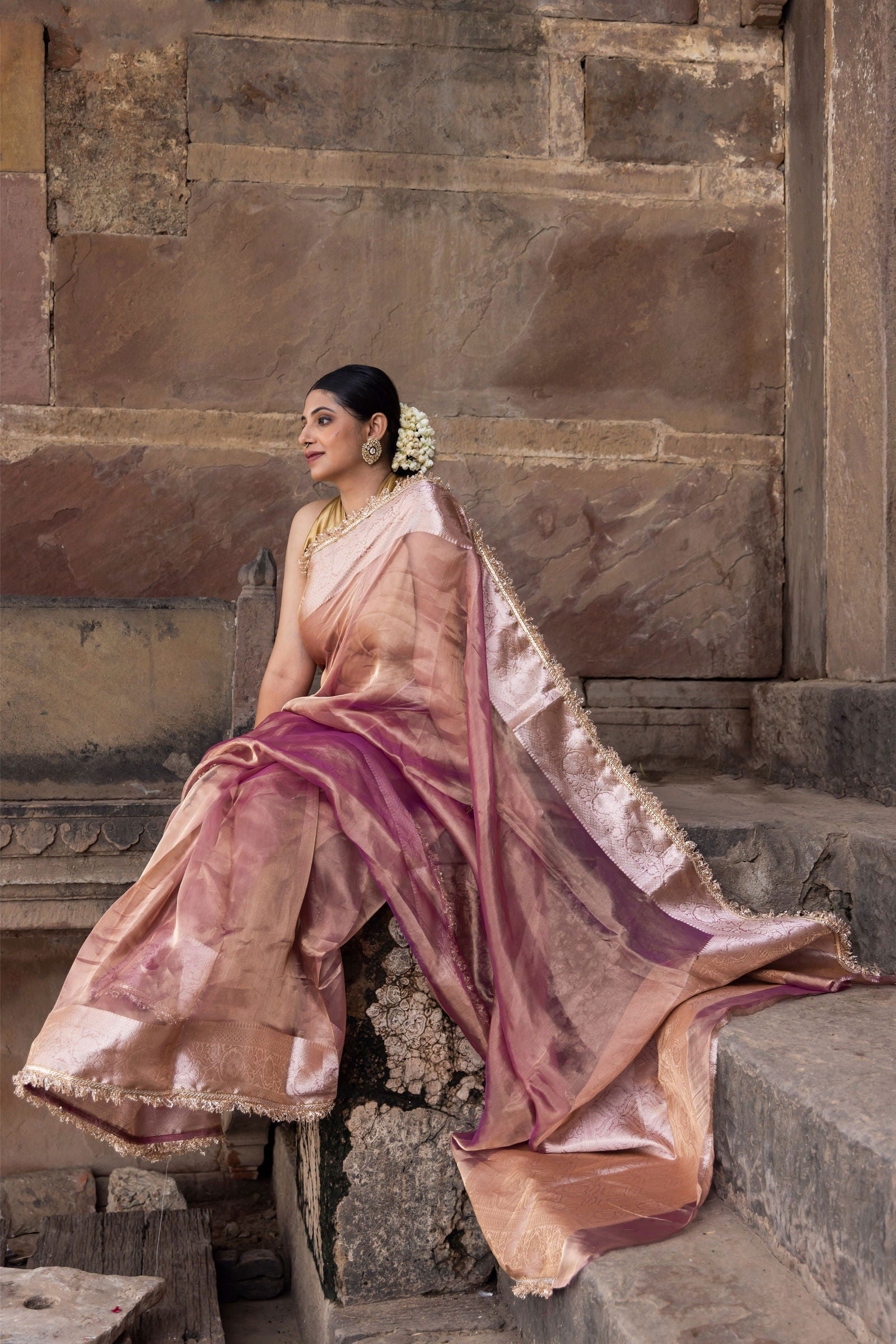 Handloom Maroon Pure Katan Tissue Silk Banarasi Saree - Mayrake.in