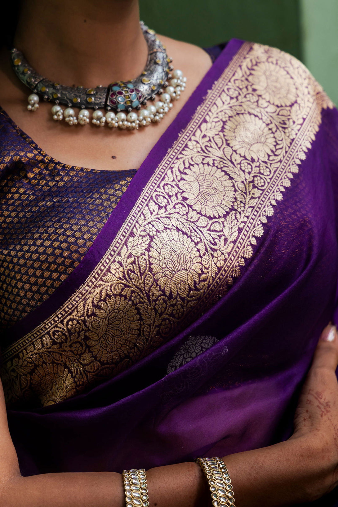 Handloom Purple Pure Kora Organza Banarasi Saree - Mayrake.in