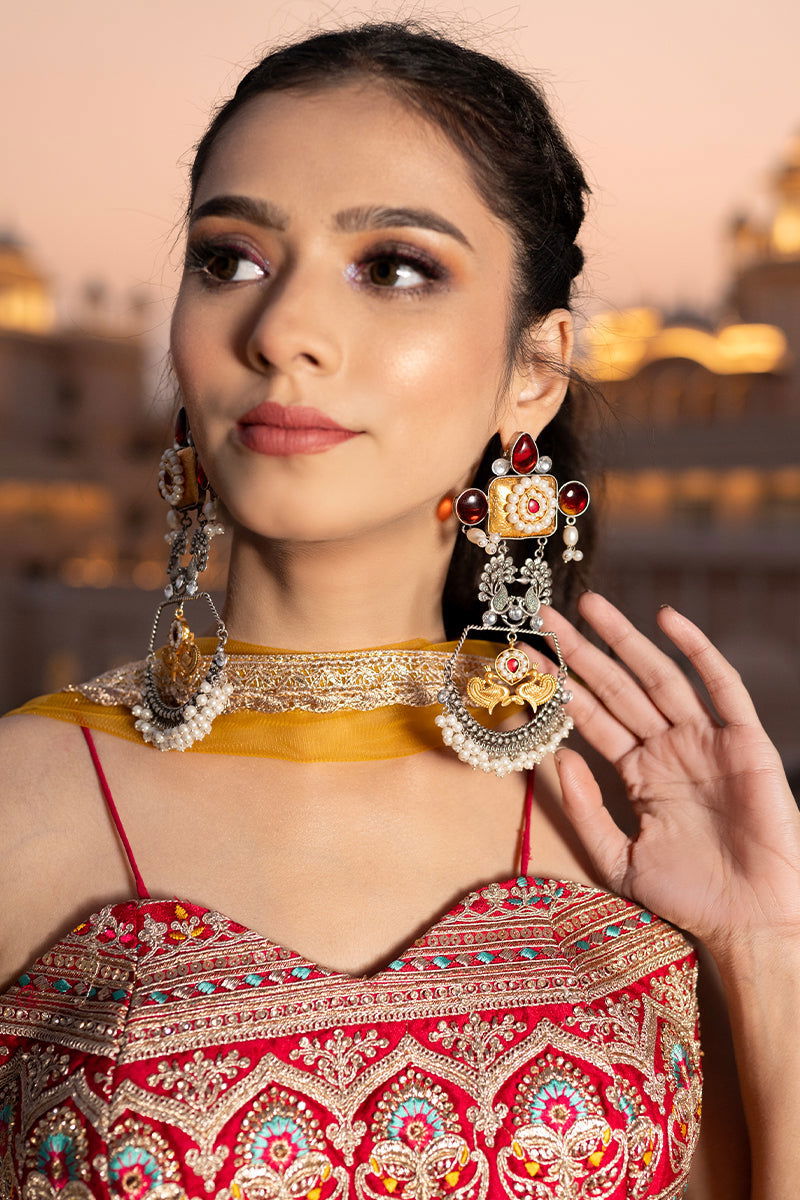 Hot Pink Embroidered Satin Tank Top with Yellow Palazzo Pants and Net Chunni - Mayrake.in