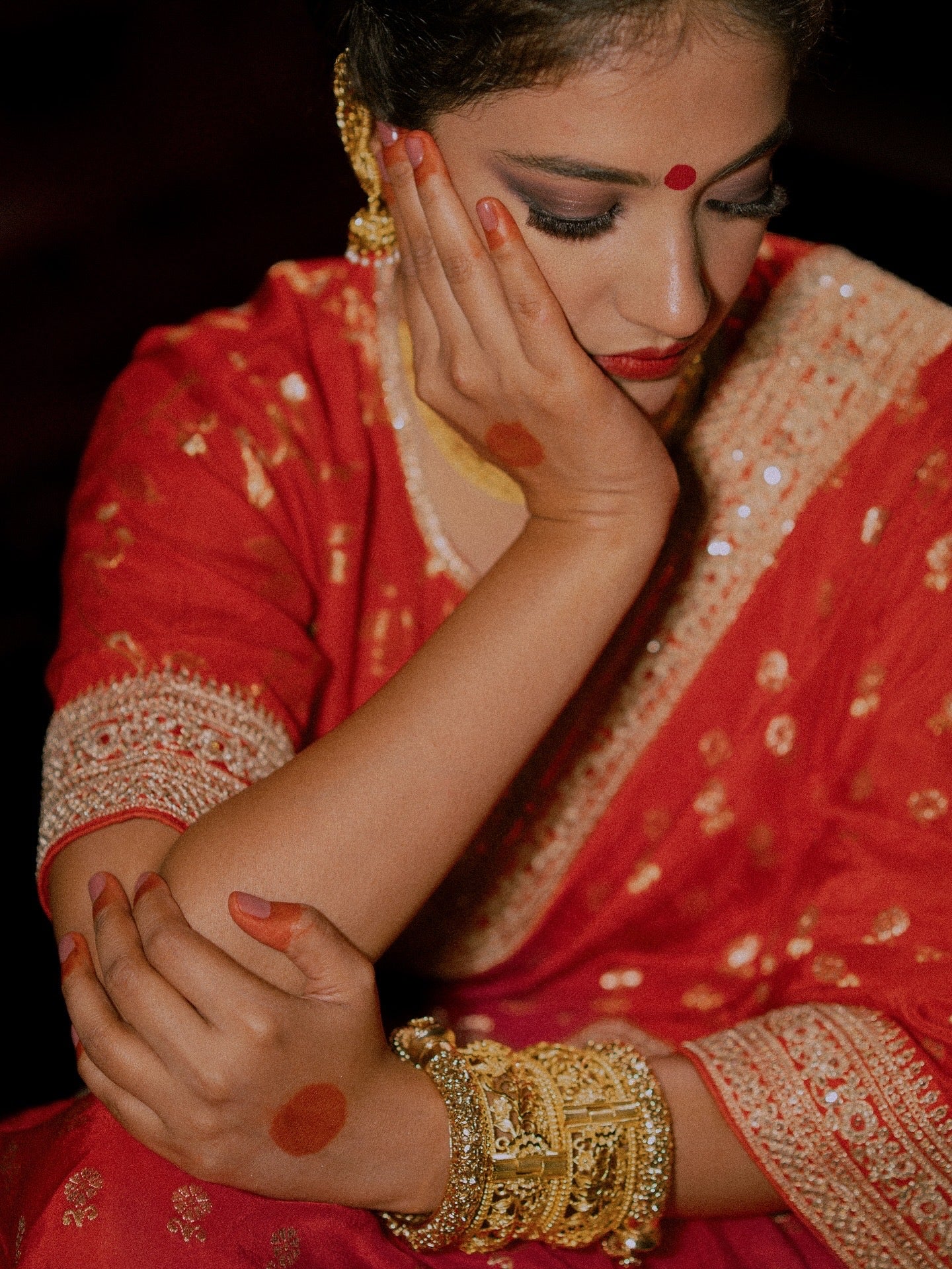 Red Silk Saree with Golden Buti Work and Rich Zari Border