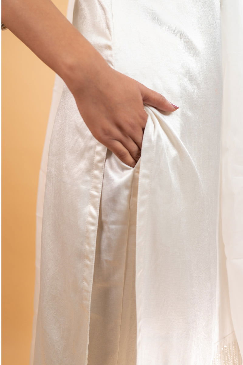 Ivory White Long Suit with Hanging Tassels Kurta - Mayrake.in