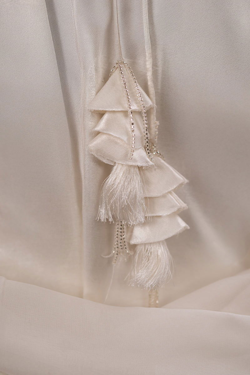 Ivory White Long Suit with Hanging Tassels Kurta - Mayrake.in