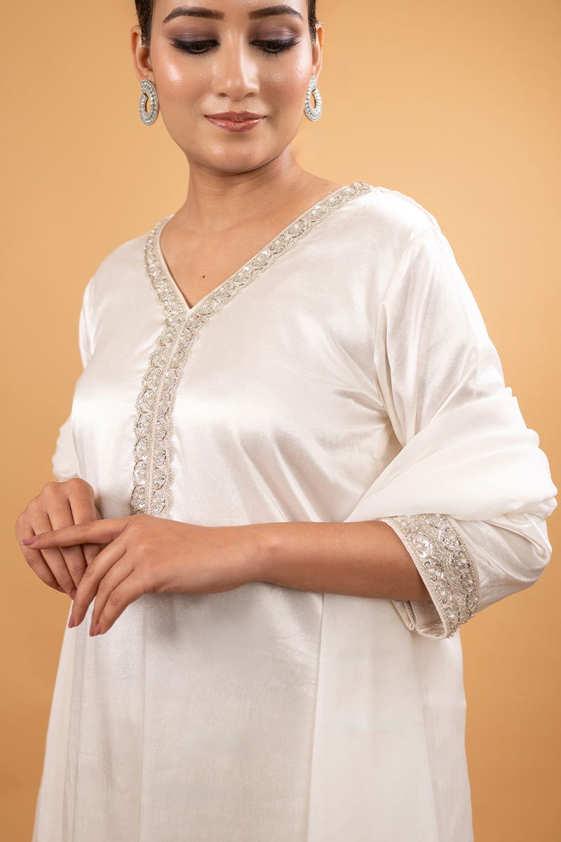 Ivory White Long Suit with Hanging Tassels Kurta - Mayrake.in