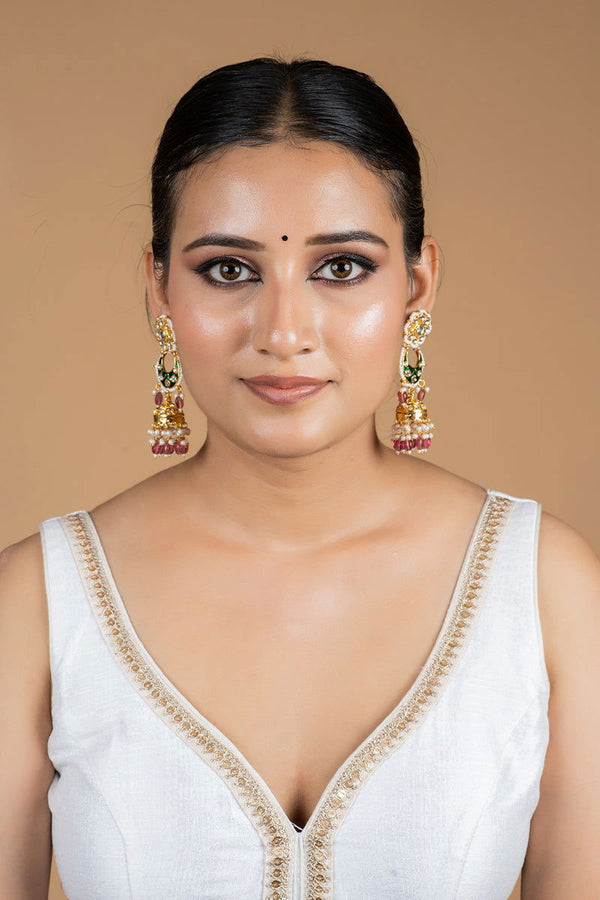 Kundan Work Jhumka with Pearls in Mixed Meta - Mayrake