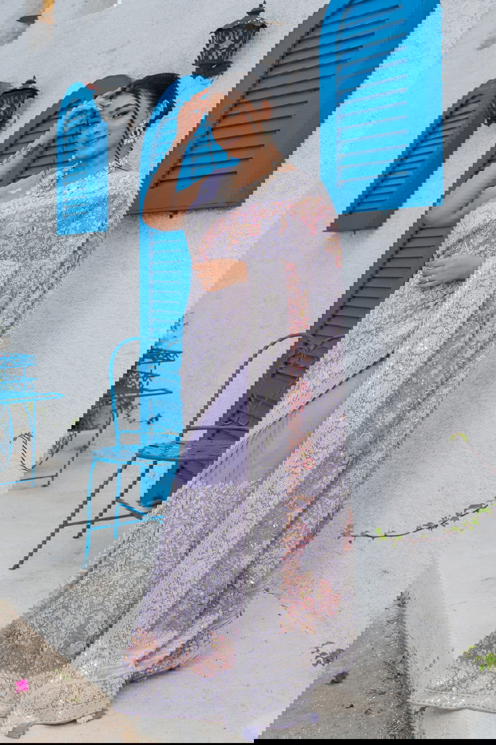 Lavender Purple Lucknowi Georgette Saree with Beautiful Tassels and Zari Work - Mayrake.in