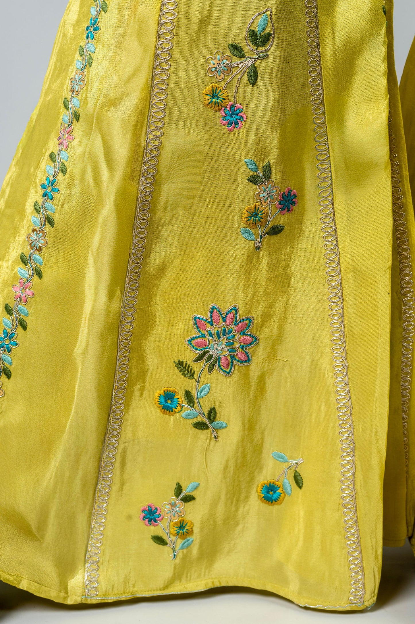 Lemon Green Crepe Garara Set with Pearl Embroidery - Mayrake.in