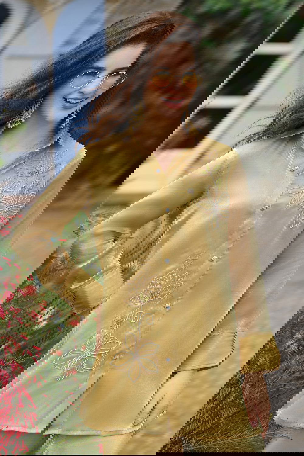 Light Yellow Handwork Viscose Silk Cord-Set Suit with Pant with Pocket - Mayrake.in