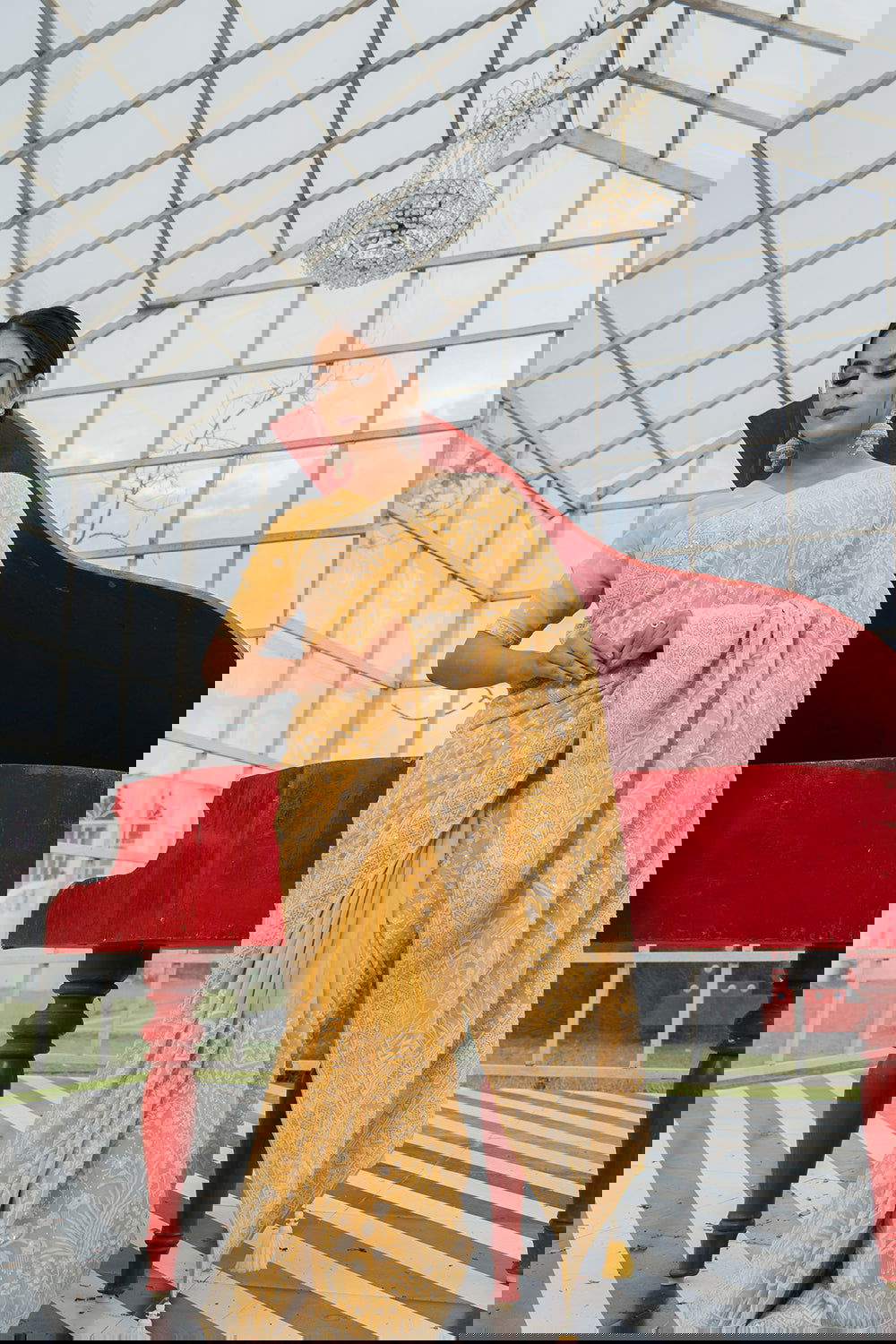 Light Yellow Lucknowi Georgette Saree with Beautiful Tassels and Zari Work - Mayrake.in