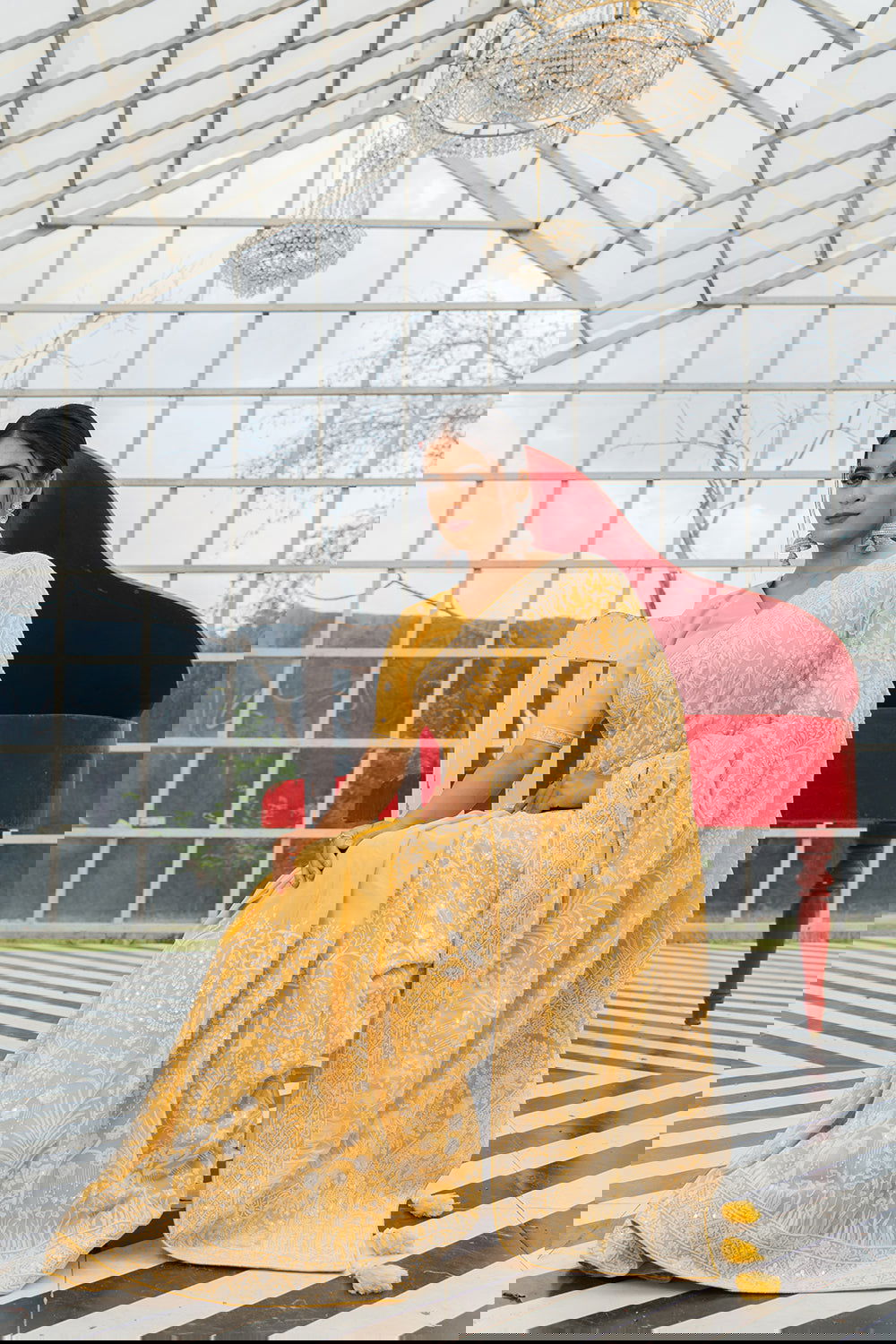 Light Yellow Lucknowi Georgette Saree with Beautiful Tassels and Zari Work - Mayrake.in