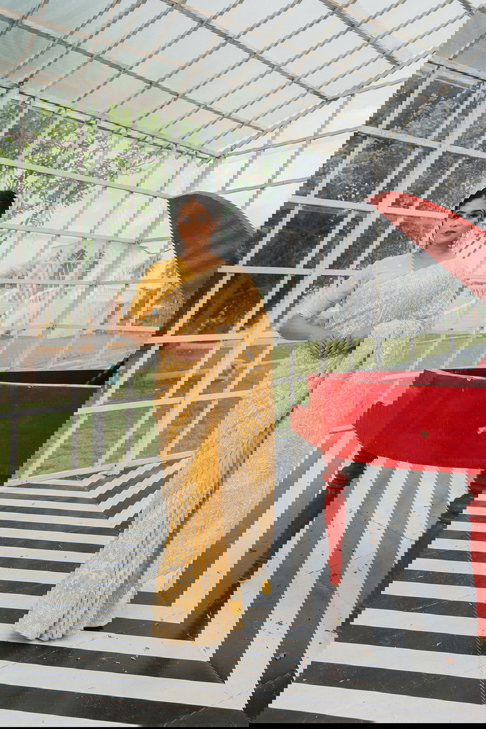 Light Yellow Lucknowi Georgette Saree with Beautiful Tassels and Zari Work - Mayrake.in