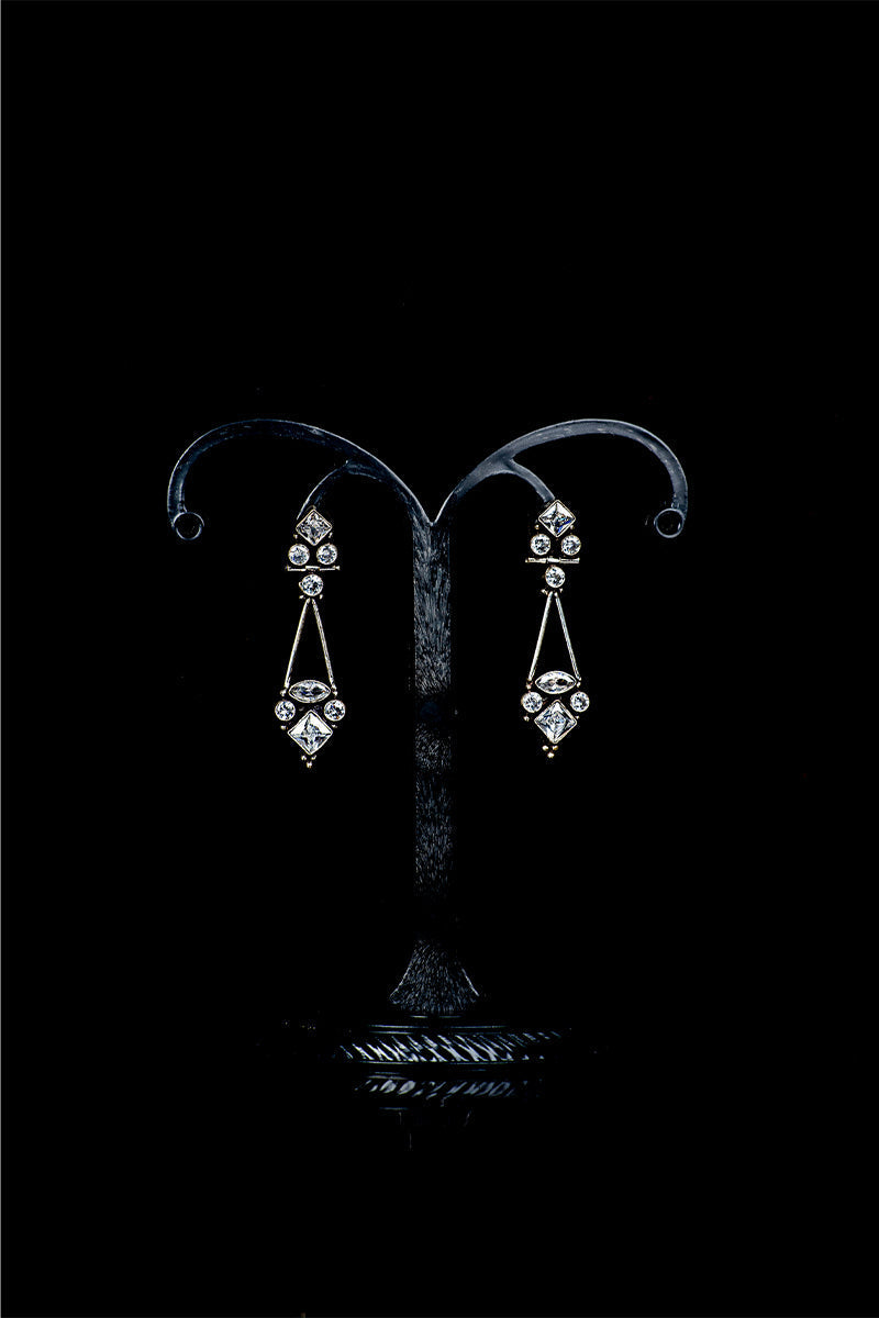 Long AD Drop Stones Embellished Earrings - Mayrake.in