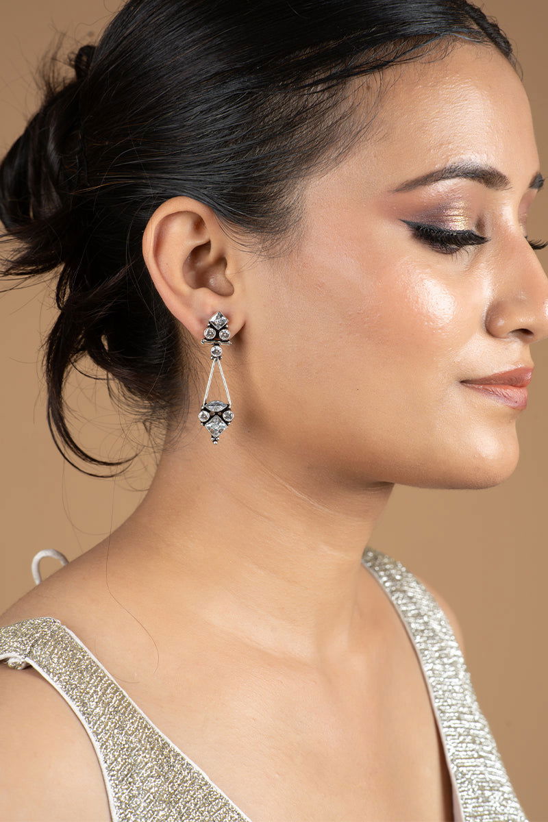 Long AD Drop Stones Embellished Earrings - Mayrake.in