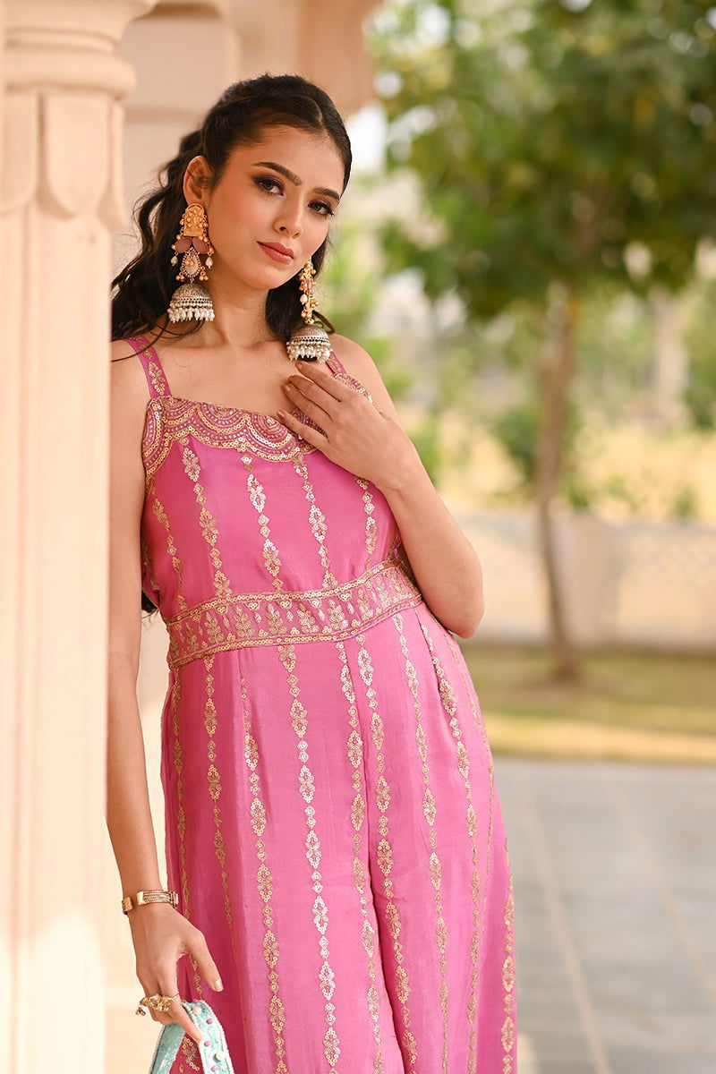 Long Jhumkas Teardrop Pearls Pink Stones Mix Metal Earrings - Mayrake.in