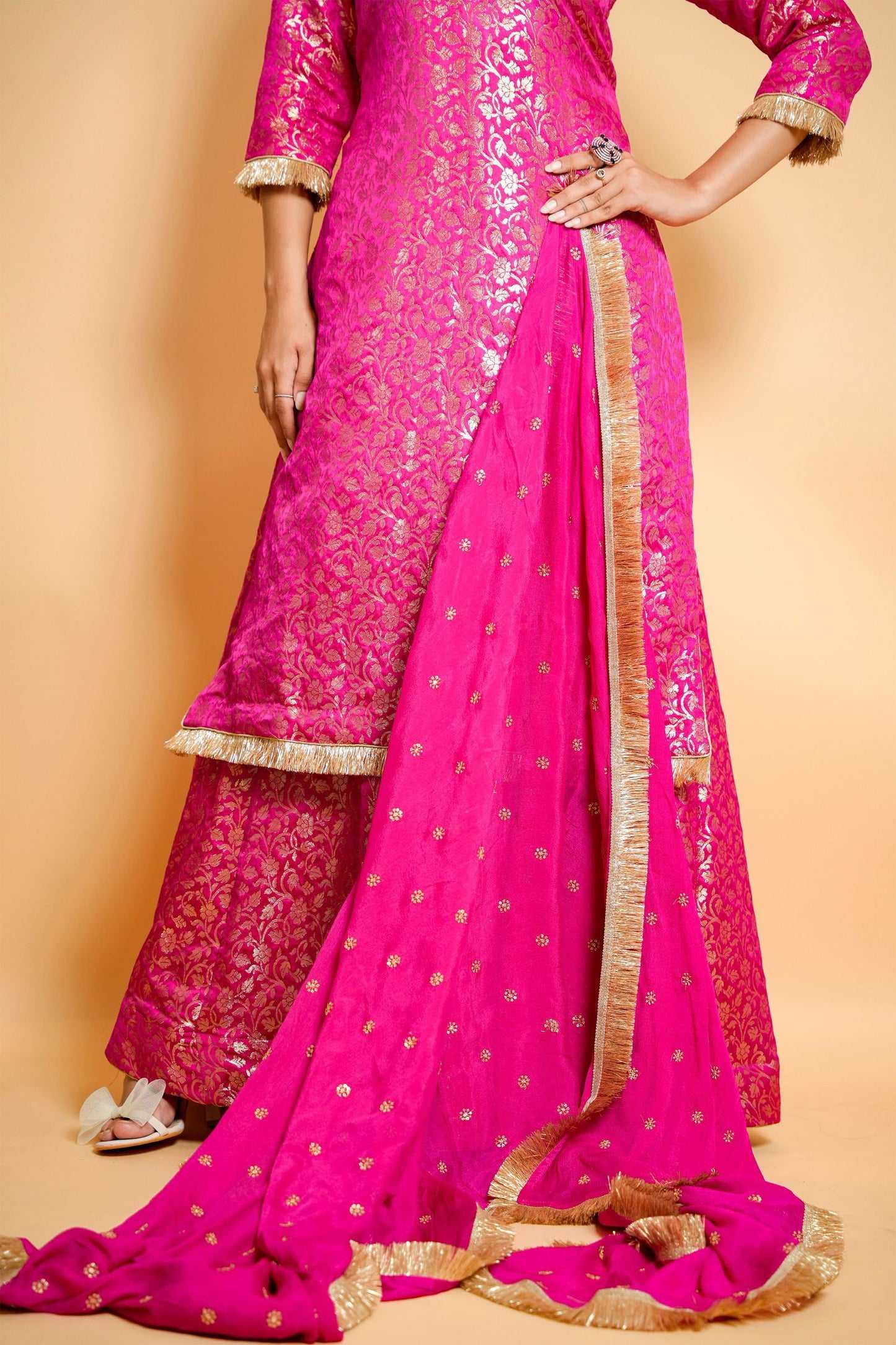 Magenta Pink Brocade Sharara Suit with Georgette Dupatta - Mayrake.in