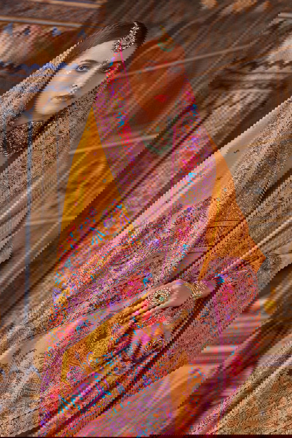 Marigold Yellow Raw Silk Saree with Heritage Prints - Mayrake.in