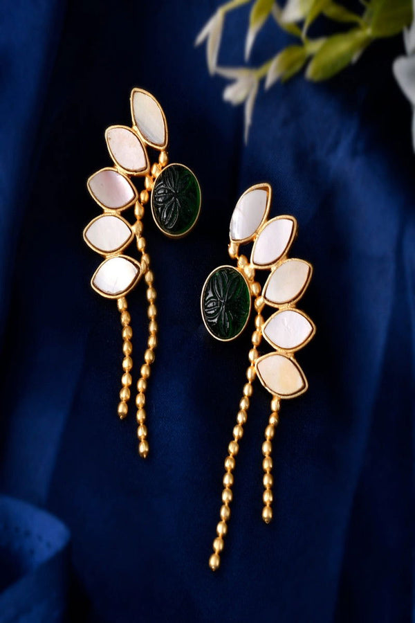 Matte Finish Modern Look Green Kundan Earrings - Mayrake