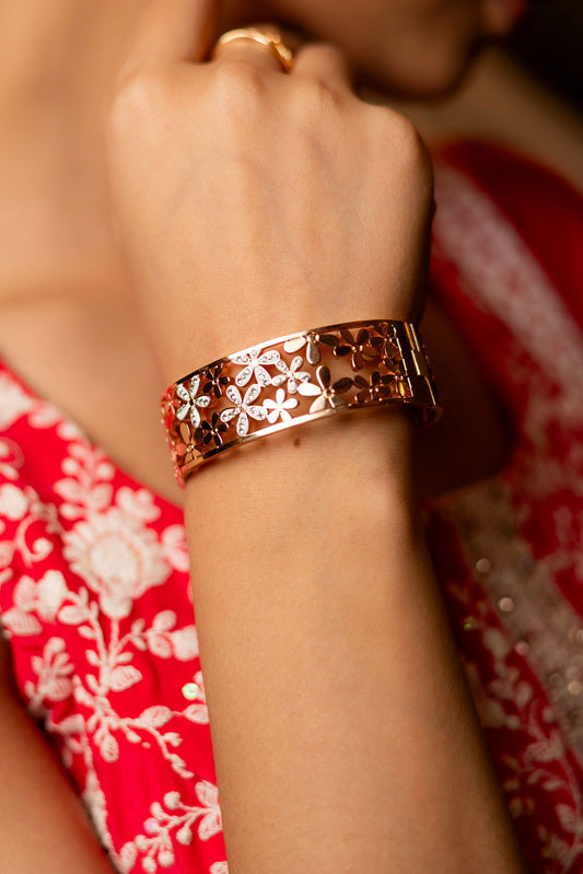 Mayrake Rose Gold  Flower Cut Out AD Bracelet - Mayrake.in