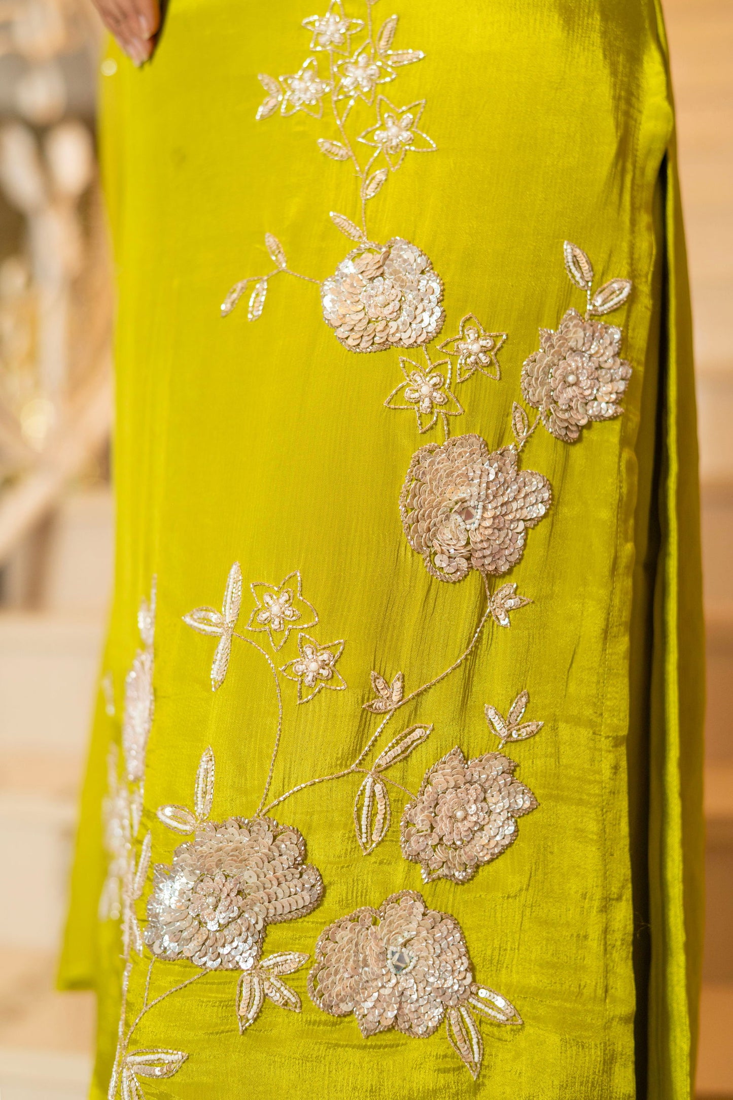 Mehandi Green Chiffon Hand Embriodered Kurta with Palazzo Set - Mayrake.in