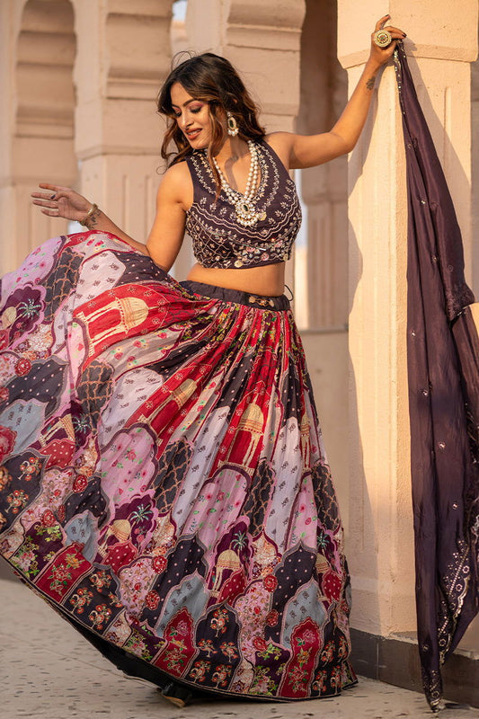 Multi-Color Pastel Lehenga Skirt with Zardosi Crop Top and Embroidered Dupatta - Mayrake.in