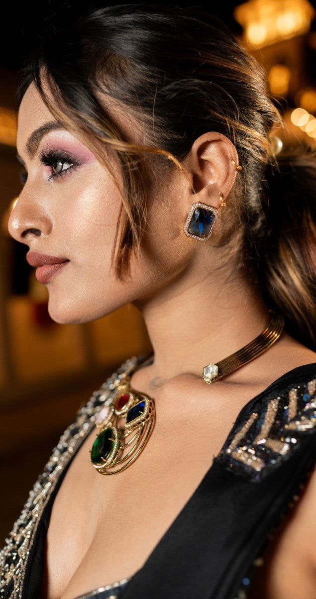 Multi-Stone Hasli Style Blue Stone Earrings Necklace - Mayrake.in