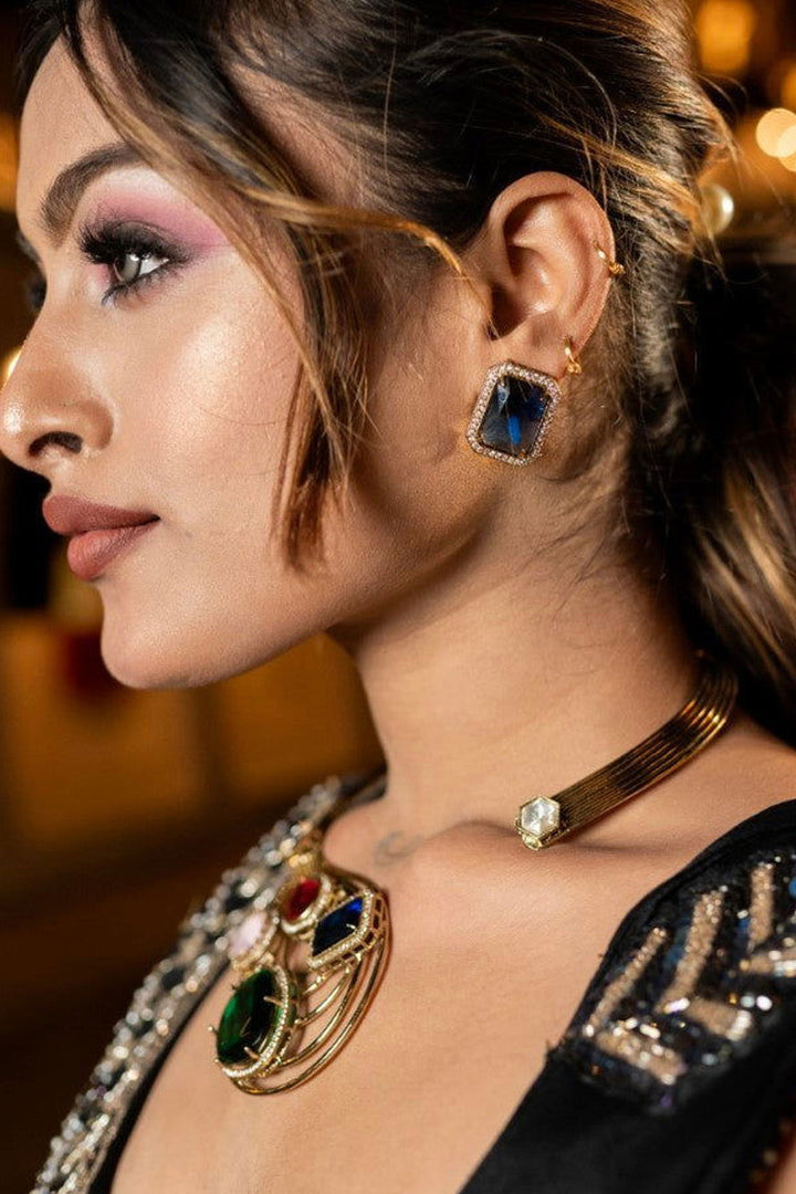 Multi-Stone Hasli Style Blue Stone Earrings Necklace Jewellery - Mayrake.in