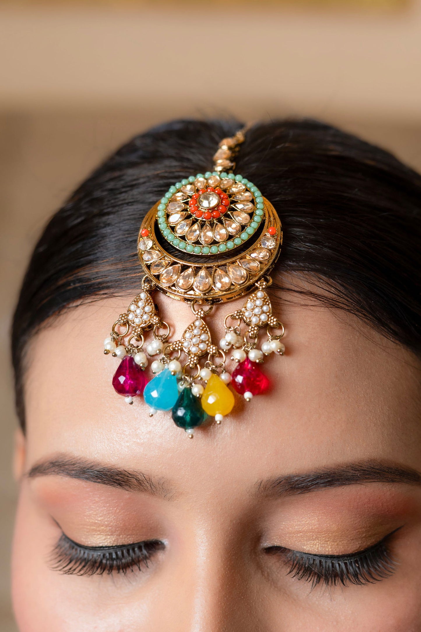 Multi Color Heavy Necklace Set With Color Full stones And Beads Along With Maang Tikka - Mayrake.in