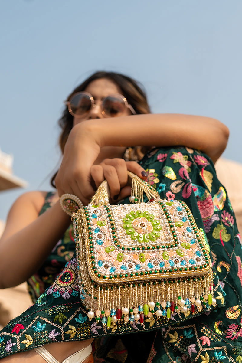 Multicolor Bag with Tassels and Beautiful Handle with Velvet Base - Mayrake.in