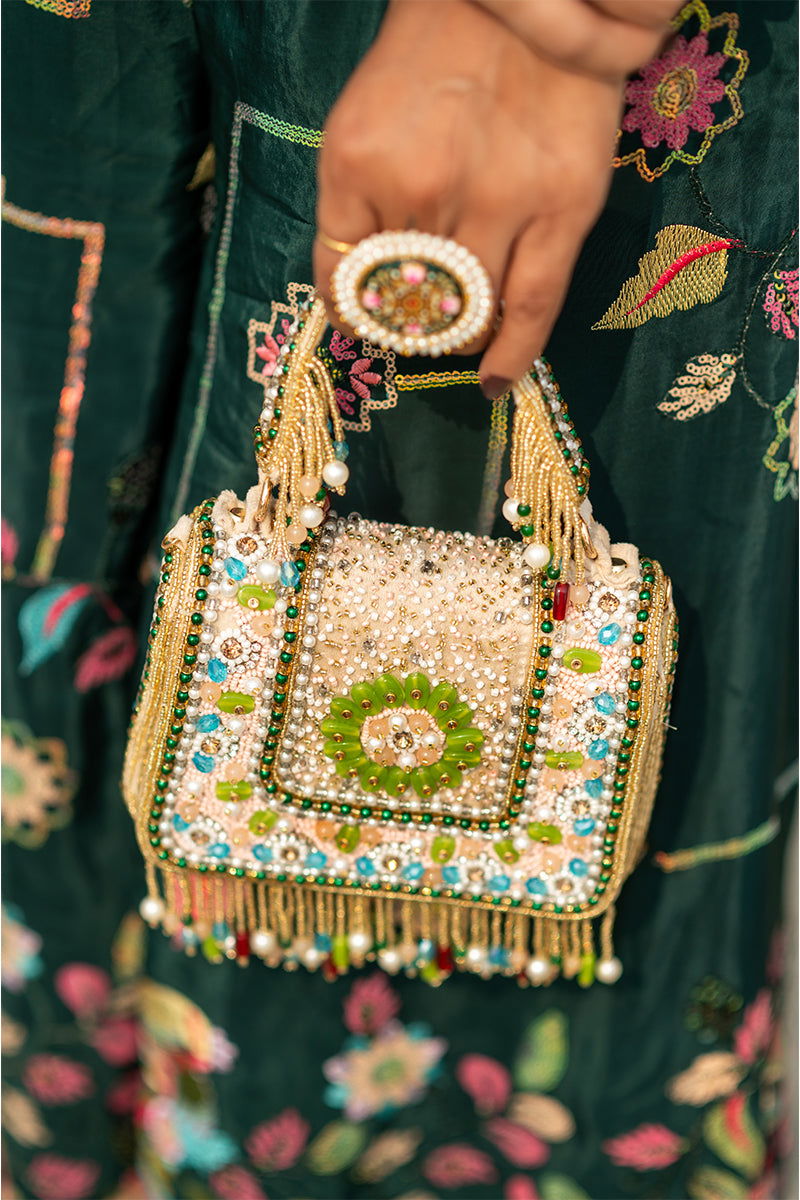 Multicolor Bag with Tassels and Beautiful Handle with Velvet Base - Mayrake.in