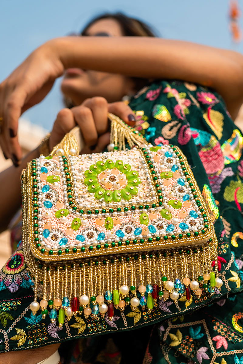 Multicolor Bag with Tassels and Beautiful Handle with Velvet Base - Mayrake.in
