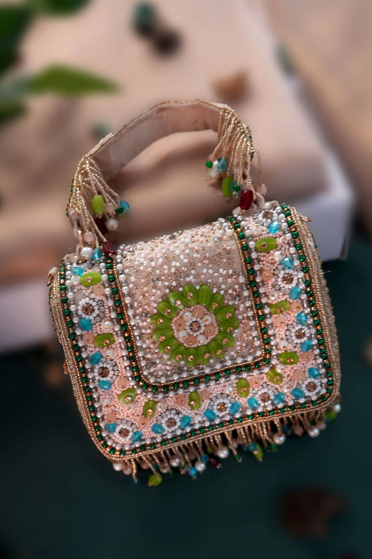 Multicolor Bag with Tassels and Beautiful Handle with Velvet Base - Mayrake.in