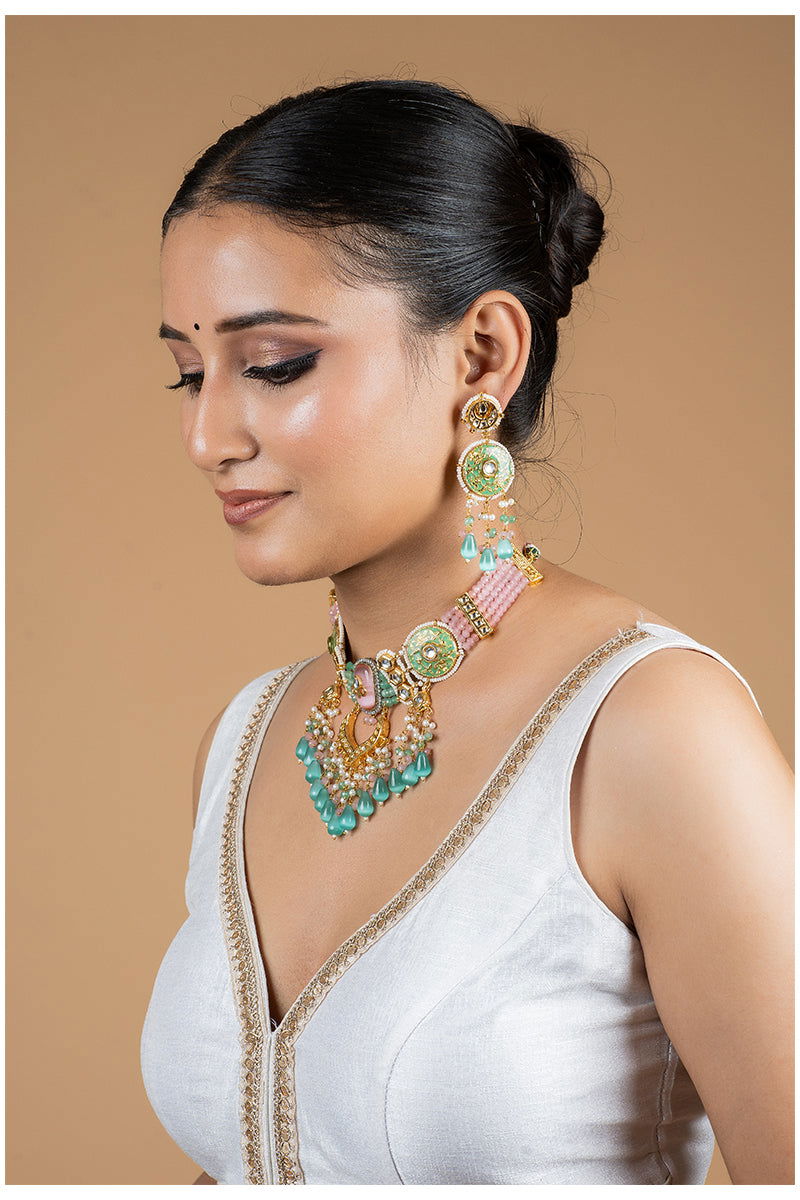 Multicolor Stone Mixed Metal Choker Set - Mayrake.in