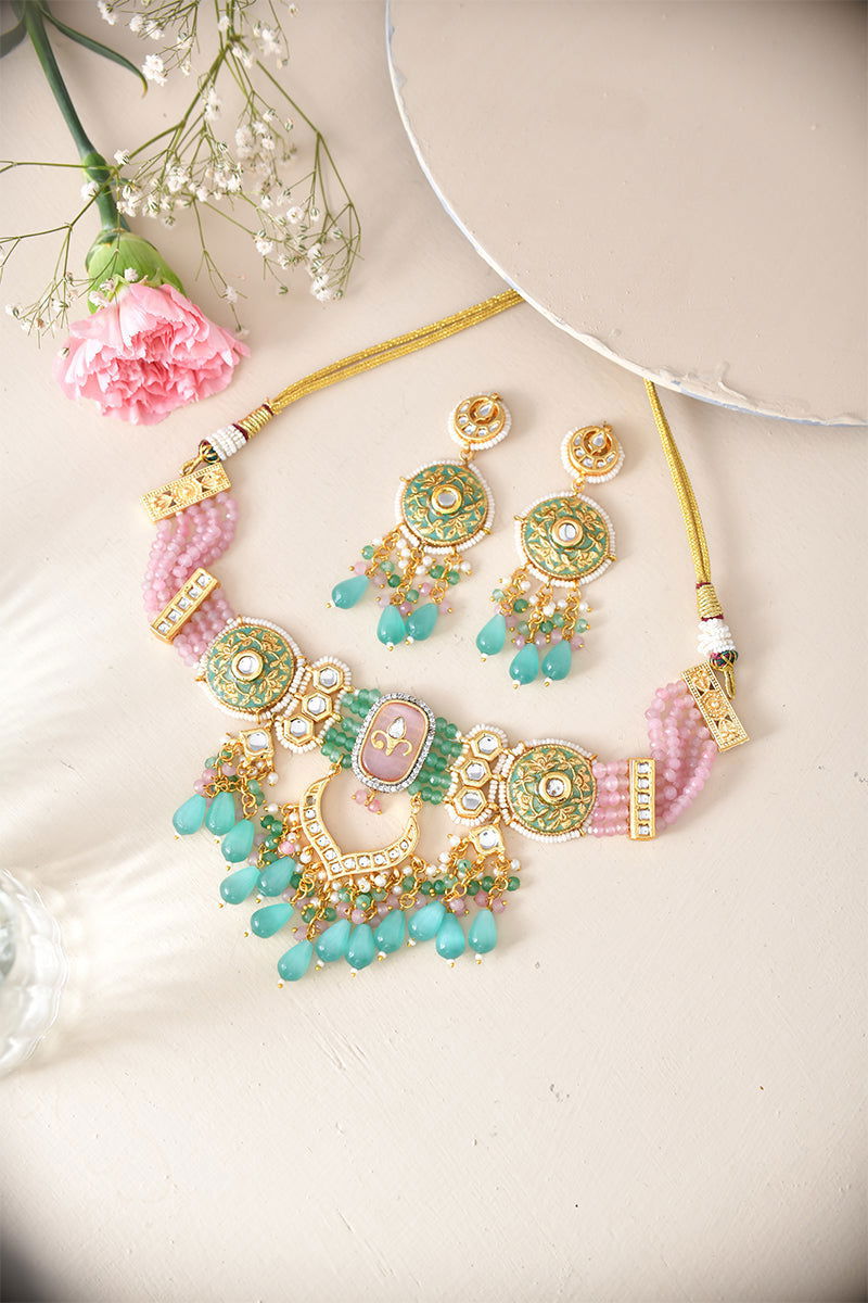 Multicolor Stone Mixed Metal Choker Set - Mayrake.in